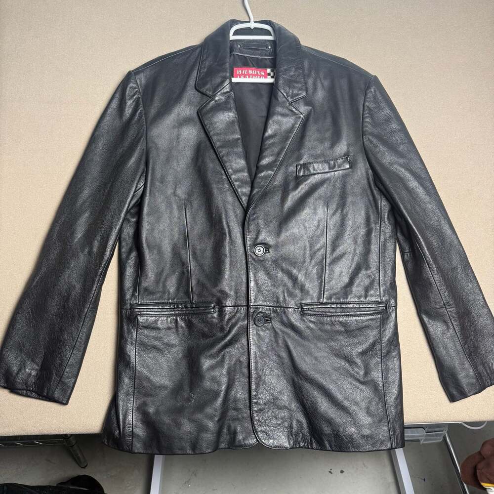 Wilsons Leather Black Leather Blazer Jacket Size L